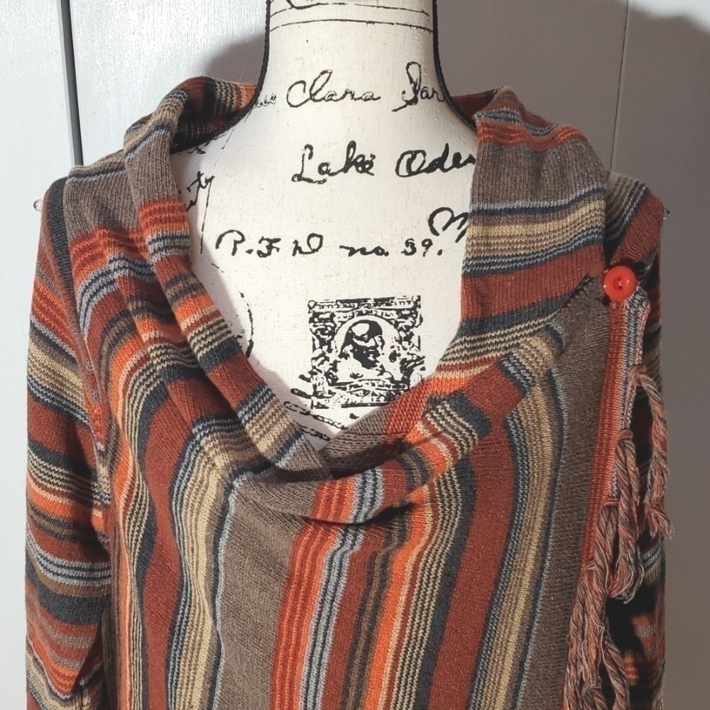 Womens Multi-Color Neutral Bohemian Wrap Cardigan Knit Kimono Stripes Sz.OS - Picture 4 of 9
